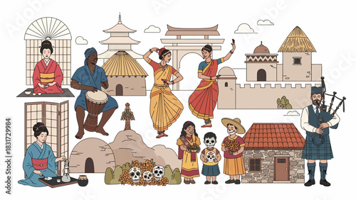 Celebrating Cultural Diversity Around The World Illustration