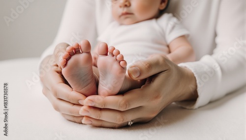 Close-up of mother holding babys feet with love maternity and childcare concept