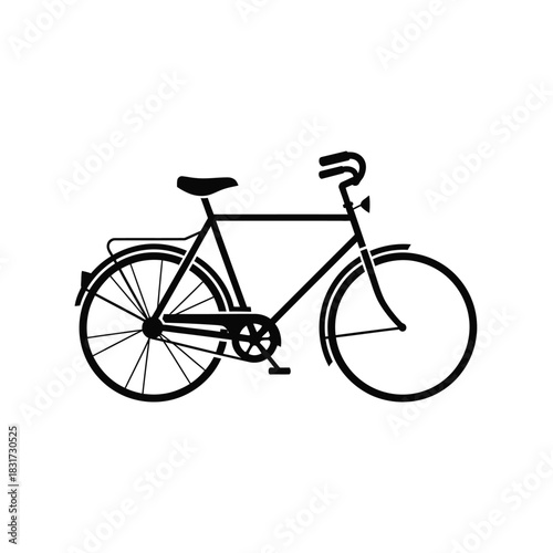 Simple black silhouette of a classic vintage bicycle with a rack