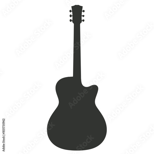 Silhouette of an acoustic guitar isolated on a plain white background