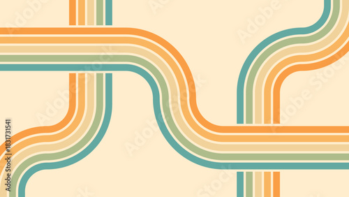 Abstract background of rainbow groovy Wavy Line design in 1970s Hippie Retro style. Vector pattern ready to use for cloth, textile, wrap and other.
