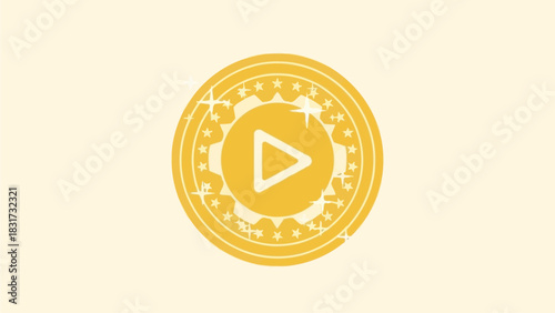 Golden Play Button Icon with Stars and Sparkle Accents