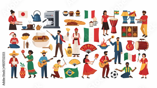 Global Traditions And Cultural Diversity Represented By People And Symbols
