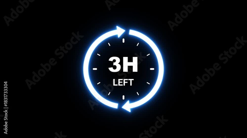 Countdown timer showing 3 hours left with glowing blue circle and arrows three hours