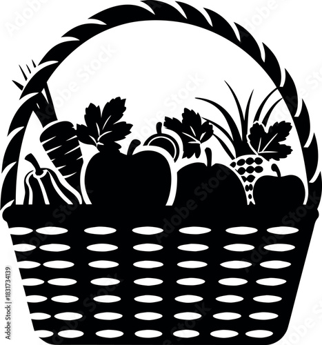  Harvest basket fruit abundance design silhouette vector illustration icon