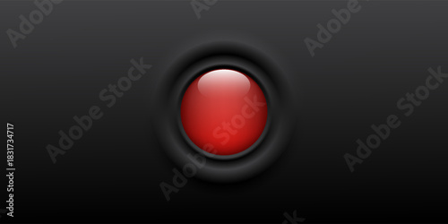 Red shiny circular button with metallic elements. Vector illustration, eps 10.