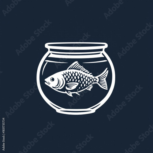 Fish in a Bowl: A captivating monochrome illustration of a lone fish, gracefully swimming within a glass bowl. A visual expression of isolation.