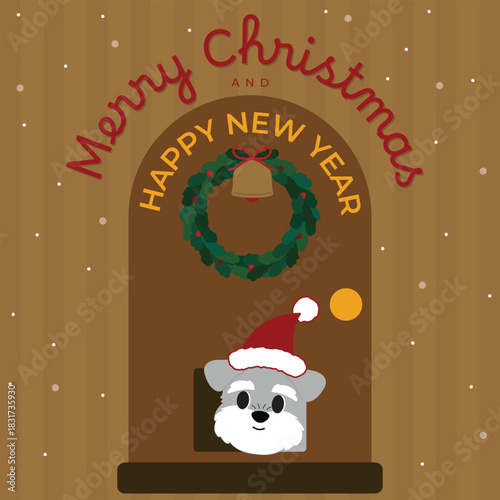 Cute Schnauzer Dog Christmas Door Card
