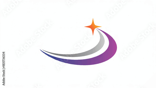 Minimalist corporate logo design featuring a dynamic swooshing curved line in purple white and gray color palette
