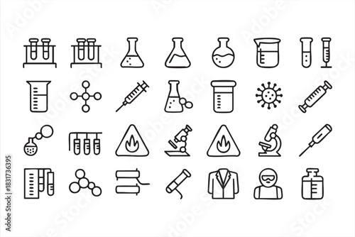 Science Outline Icons for Biotech Labs, Healthcare Graphics, and Molecular Concepts