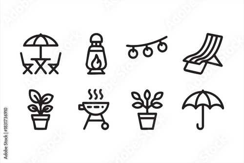 Backyard Leisure Icons for Patio Decor, Seating, Shade, and Seasonal Graphics