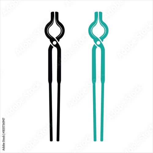 Forged metal tongs in black and teal for industrial icon set Vector