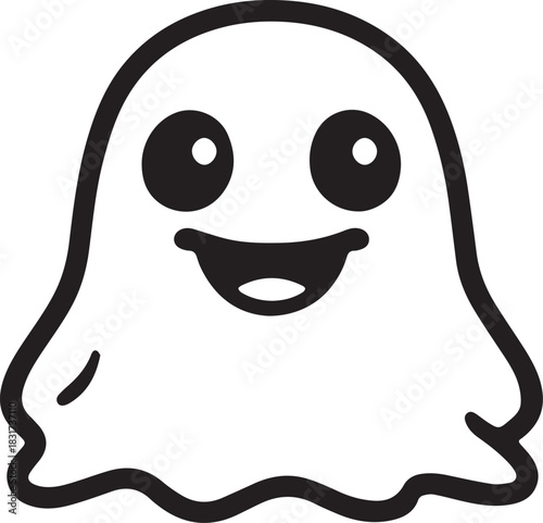 An adorable cartoon ghost, designed with a simplistic style and radiating an aura of cheerfulness, bringing a delightful touch to any project. 