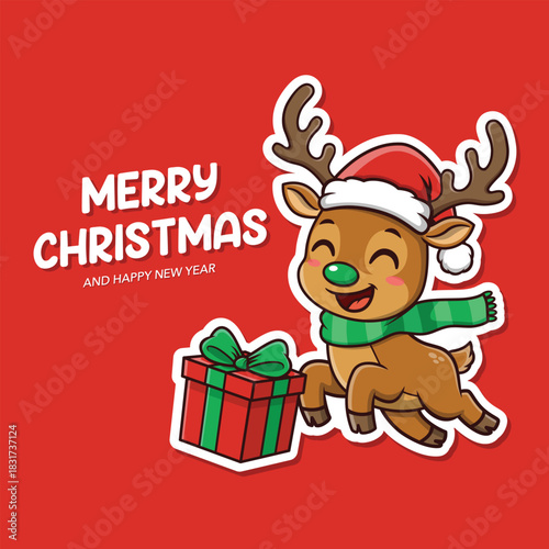 Joyful Christmas Reindeer Delivering Holiday Gift