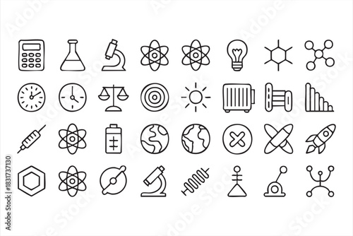 Chemistry, Biology, and Physics Icons for Laboratory Illustration and Diagnostic Use