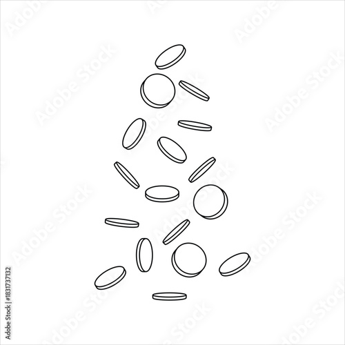 Outline coins falling, representing money, finance and wealth Vector