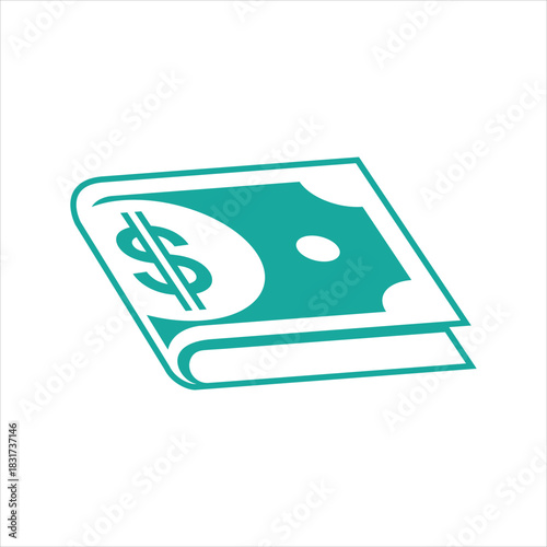 Dollar sign on stylized financial book, accounting, budget icon Vector