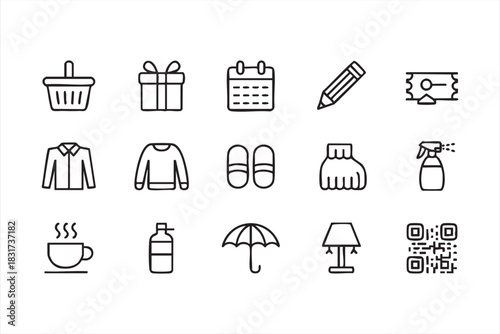 Household Essentials Outline Set for Lifestyle Design, Comfort Items, and Daily Use