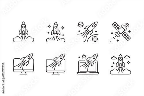 Launch and Growth Line Icons for Startup Interfaces, Innovation Tools, and Tech Apps