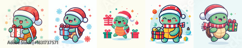 cute turtle character vector in Christmas costume