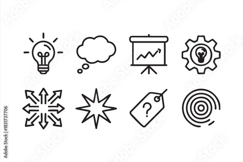 Innovation and Creative Thinking Line Icons for Strategy Dashboards and UI Layouts