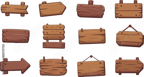 Wooden cartoon boards. Rustic label wooden ribbons template blank signboard vector picture. Illustration wood plank frame, board wooden signboard