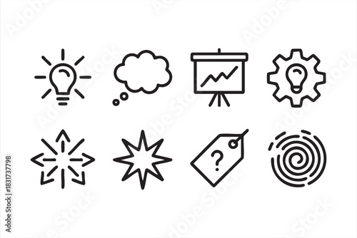 Creative Strategy Line Set for Idea Generation, Presentation Graphics, and Growth Themes