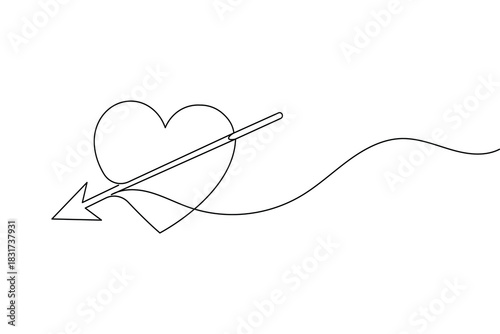 Heart pierced by an arrow, single continuous line drawing art