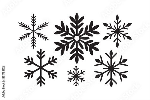 Winter Snowflake Line Art Icons for Seasonal Graphics and Holiday Illustration