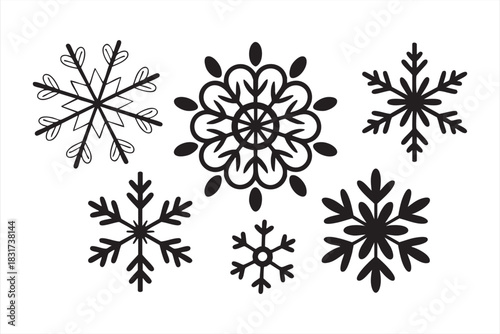 Cold Weather Snowflake Outline Set for Winter Decor and Festive Design Themes