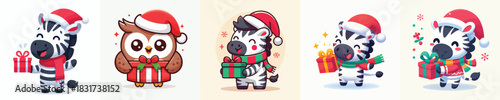 cute zebra character vector in Christmas costume