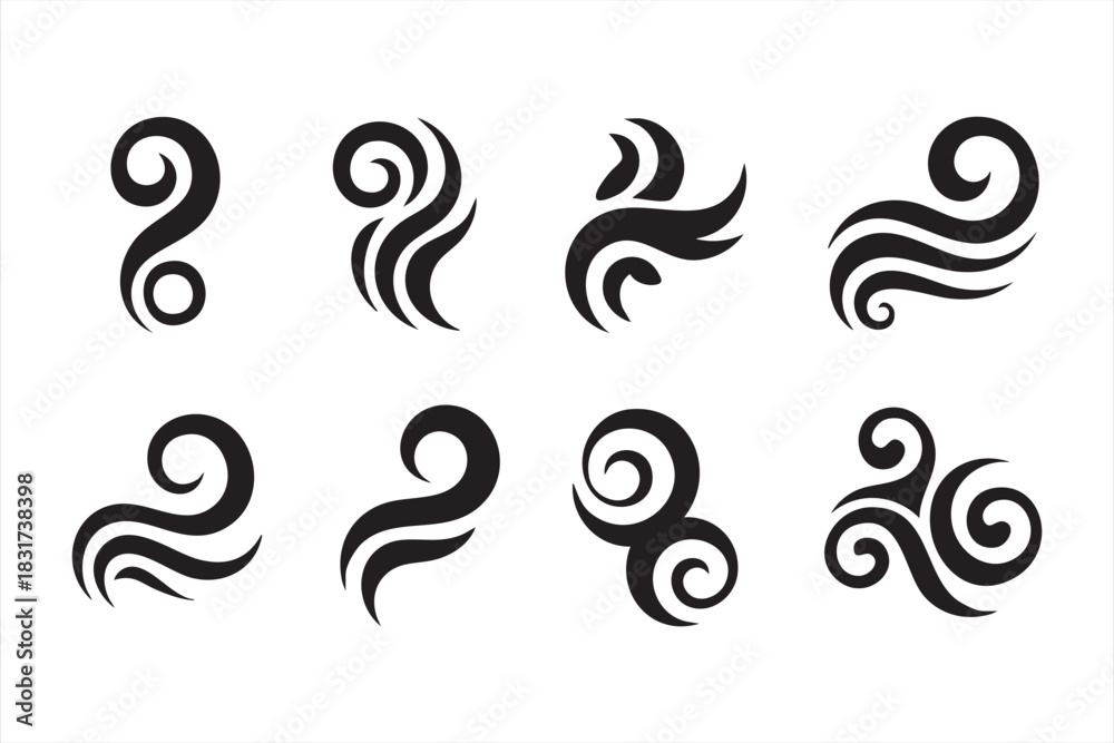 Fototapeta premium Bold Tribal Curl Icons for Decorative Graphics and Expressive Design Themes