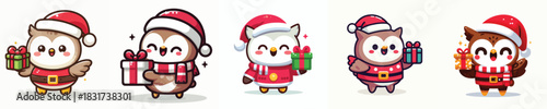 cute owl character vector in Christmas costume