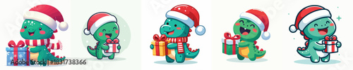 cute dino character vector in Christmas costume