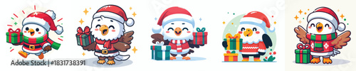 cute eagle character vector in Christmas costume
