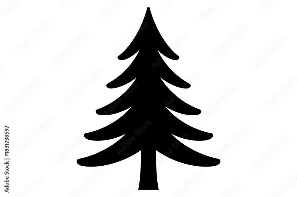 Obraz premium Minimalist Black Silhouette Christmas Tree on White Background
