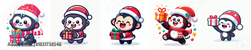 cute gorilla character vector in Christmas costume