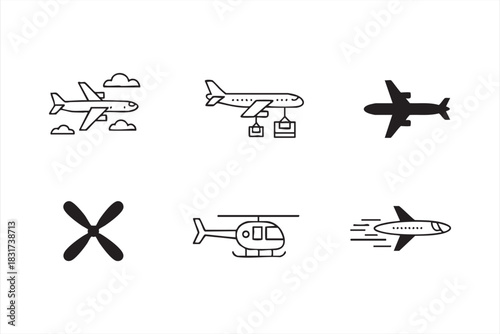 Aviation Line Icons for Air Transport, Flight Graphics, and Travel UI Design