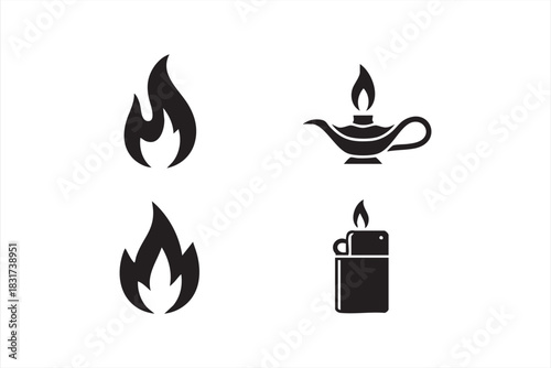 Fire and Flame Icon Set for Heat Graphics, Safety Design, and Energy Themes