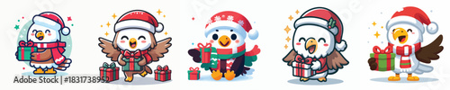 cute eagle character vector in Christmas costume