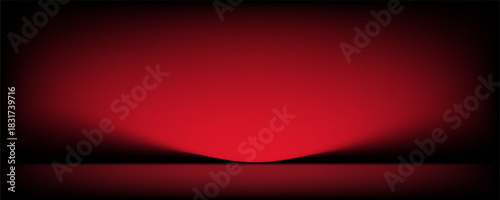 Red studio background. Abstract limbo podium studio room. Dark red gradient wall floor and spotlight scene. Showcase, promotion display. Vector stage mockup illustration