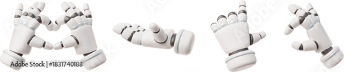 Robotic hand making heart shape, points gesture 3D plastic style vector set, AI artificial intelligence assistance limb