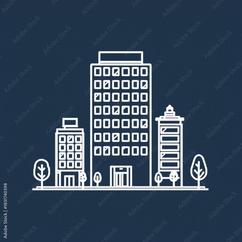 Obraz premium Cityscape in Silhouette: Modern city skyline rendered in clean lines, embodying urban life and architectural design. A contemporary view of building silhouette, minimalism in city design