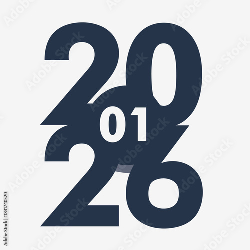 Minimal bold numeric composition representing New Year 2026 with modern overlapping typography.
