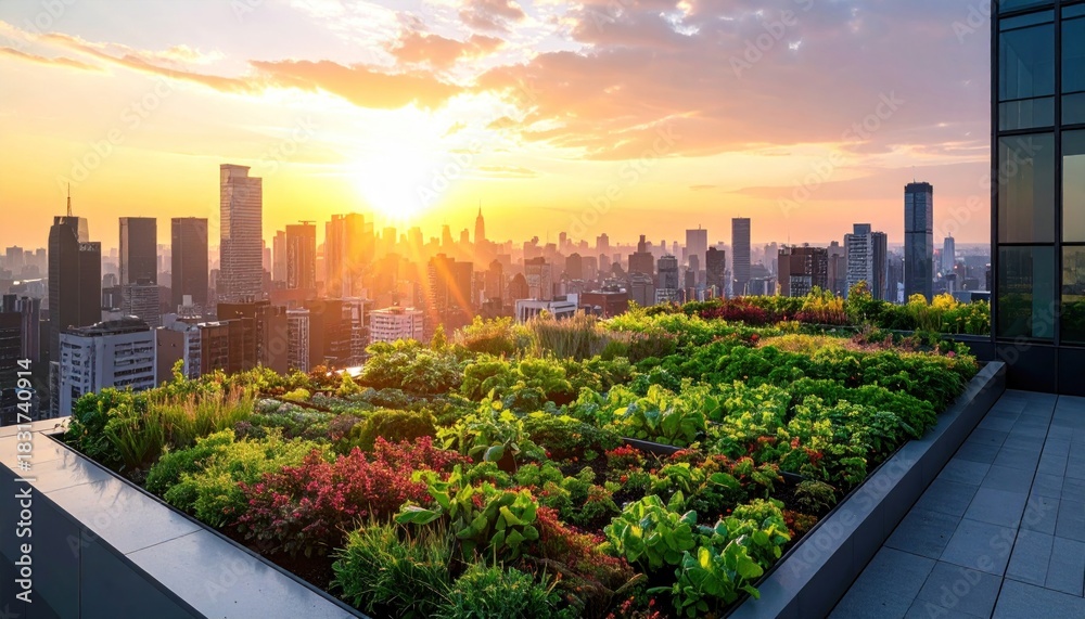 Obraz premium Rooftop Garden Sunset.