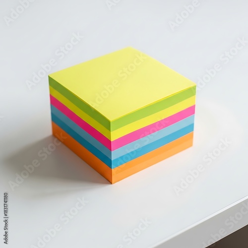 Stack of colorful sticky notes on a white surface