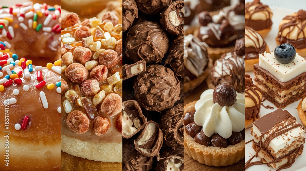 Fototapeta premium Sweet Harmony Stripes: A Colorful Close-Up Dessert Collage