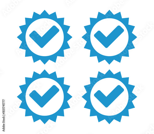 Four blue checkmark badges are displayed against a white background, symbolizing approval and verification.