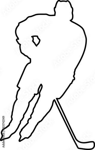 Hockey player with ball outlined silhouette.