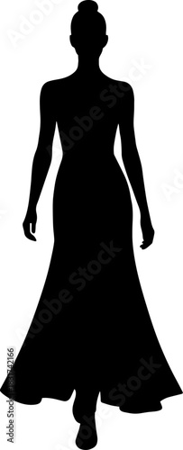 Illustration of a female model in dress black silhouette.